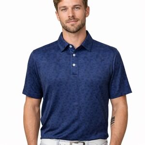 BURLEBO Mens Navy Stars And Stripes Performance Polo Size S‎ Flag Print Golf